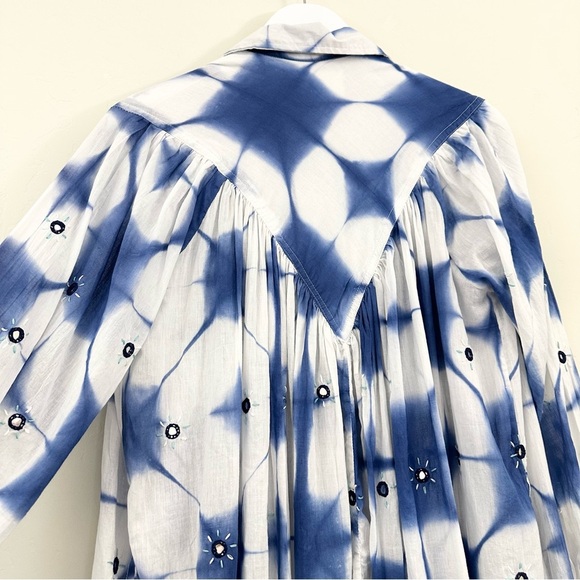 V De Vinster Cramp Tie Dye Dress Indigo/White Button-Down Placket - Picture 12 of 15